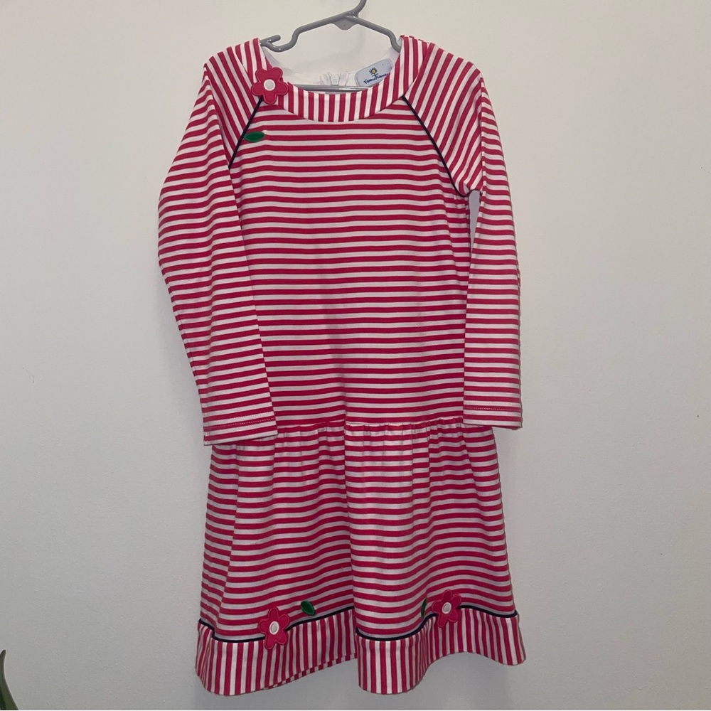 Florence Eiseman Pink and White Striped Dress with Floral Accents